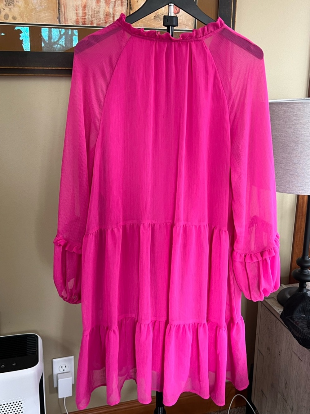 Hot Pink Tiered Ruffle V-Neck Dress - Picture 2 of 3